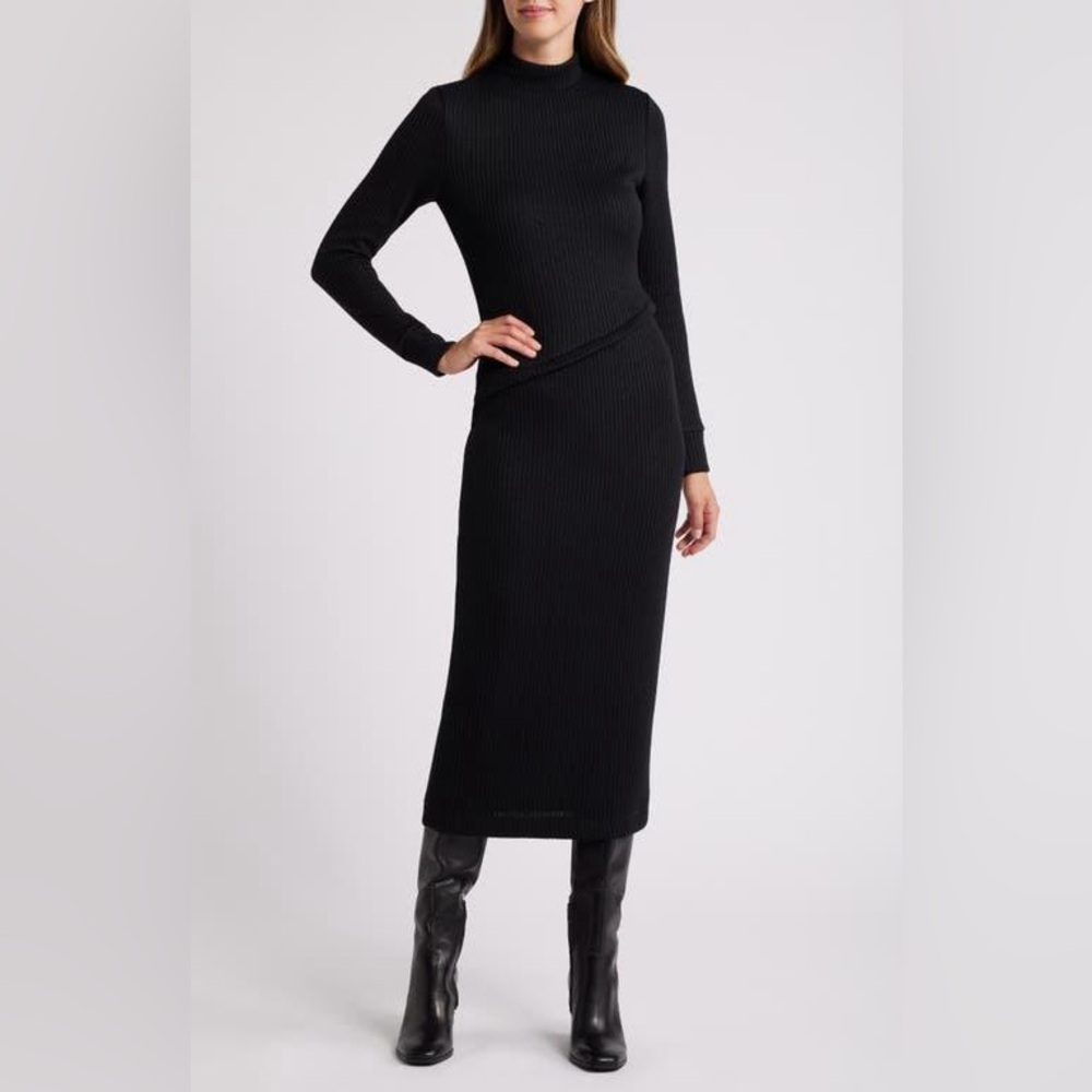 Du Paradis Long Sleeve Rib Maxi Dress
